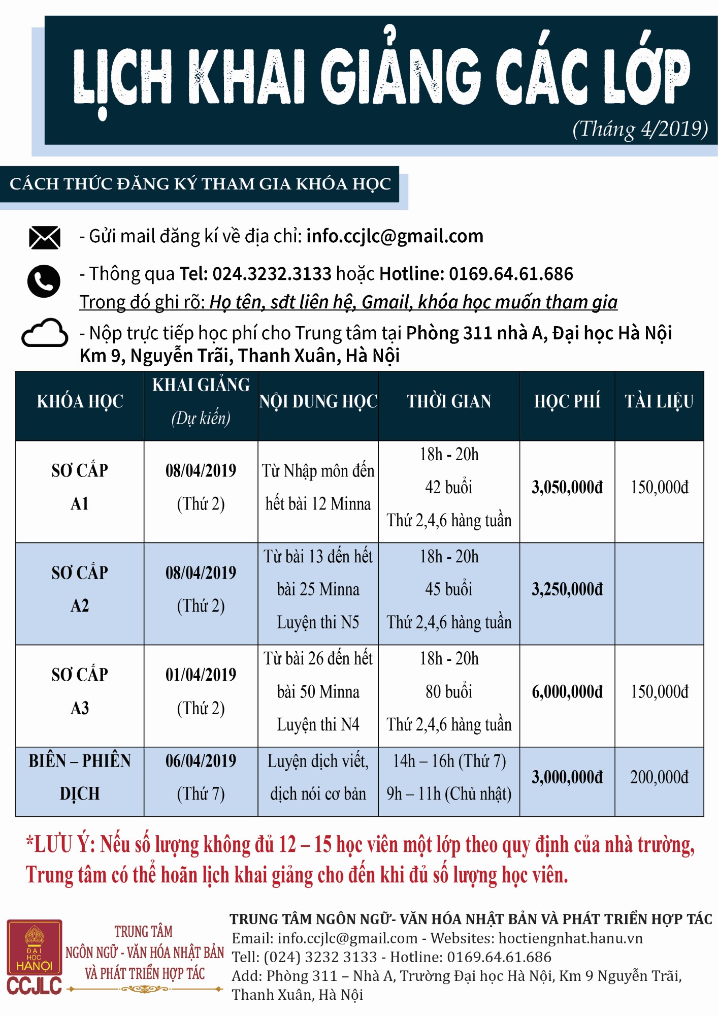 🔥 THÔNG BÁO TUYỂN SINH CÁC KHÓA HỌC THÁNG 4 VÀ THÁNG 5 NĂM 2019 🔥